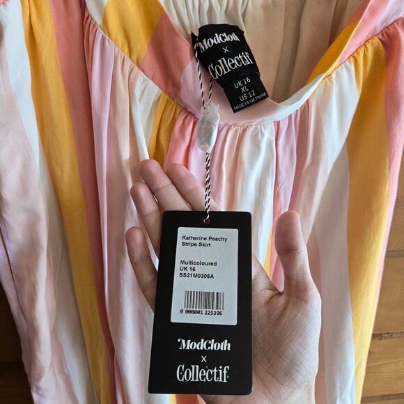 Modcloth x Collectif Katherine Peachy Stripe Skirt NWT US 12 X Pastel Cottage - Picture 6 of 6